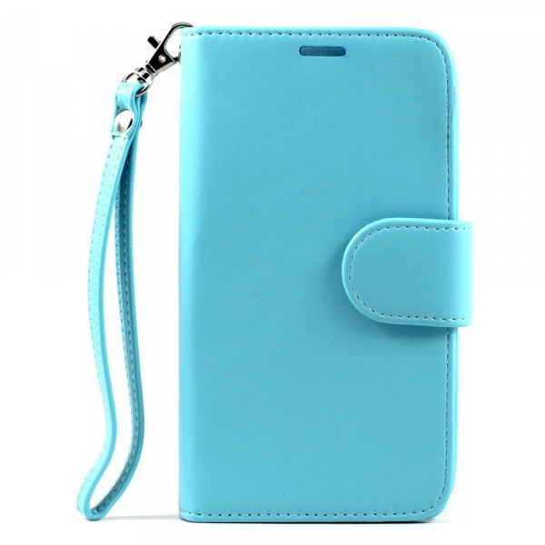 Wholesale Samsung Galaxy Note 4 Premium Flip Leather Wallet Case w Stand and Strap (Blue)